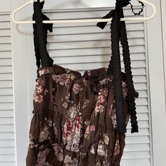 Brock Collection X H&M Floral Ribbon Tie Up Top, Women's Medium - Picture 4 of 5
